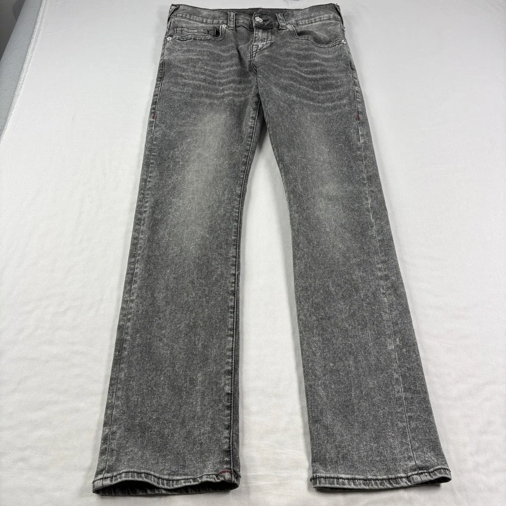 True Religion Jeans Mens 30x33 Gray Ricky Relaxed Straight Stretch Denim
